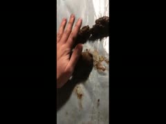 Scat lover rubbing shit all over her bed